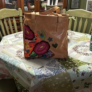 Consuela Tan Bag with Colorful Floral Design
